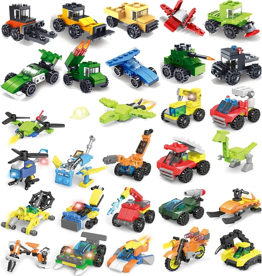 Military Vehicles and Engineering Mini Cars Building Sets for Party Favors, Kids Prizes, 3D Assembly Cars Truck Helicopter for Boys and Girls 30 Boxes