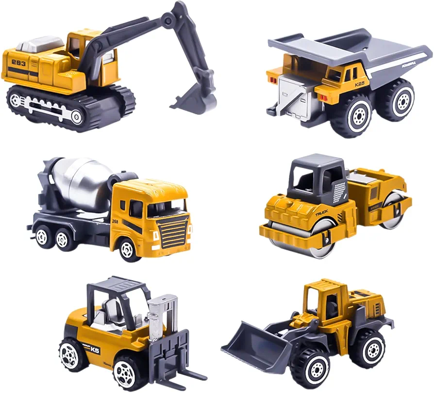 6 Pieces Toy Construction Vehicles, Diecast Construction Trucks for Boys Age 4-7- Forklift Excavator Dump Tractor Alloy Toy Cars Kids Play Vehicles for Boys 3-5 6 7 8 Gift Construction Party Supplies