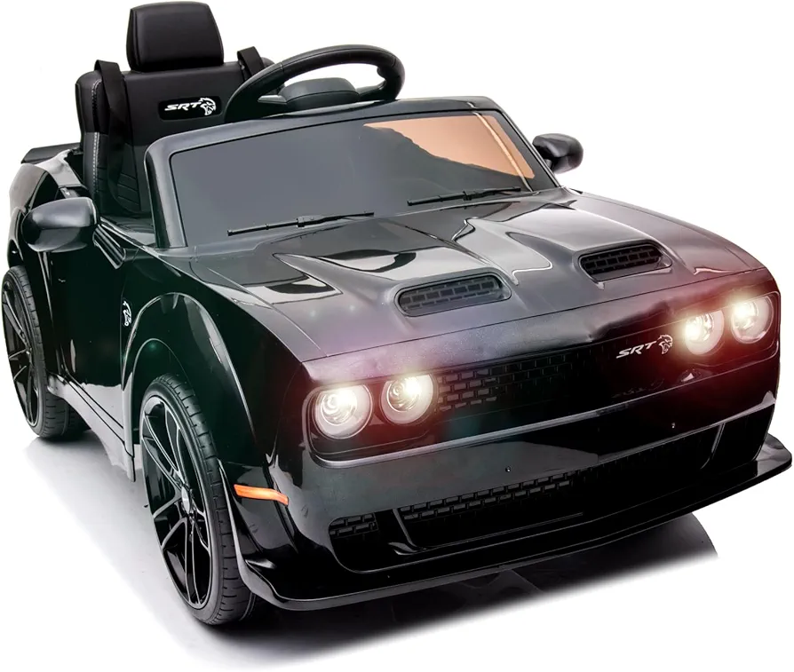 GAOMON Kids Electric Car Licensed Dodge Challenger Ride On Car 12V Electric Vehicles Battery Powered with Remote Control, LED Lights, Bluetooth, MP3 for Boys Girls, Black