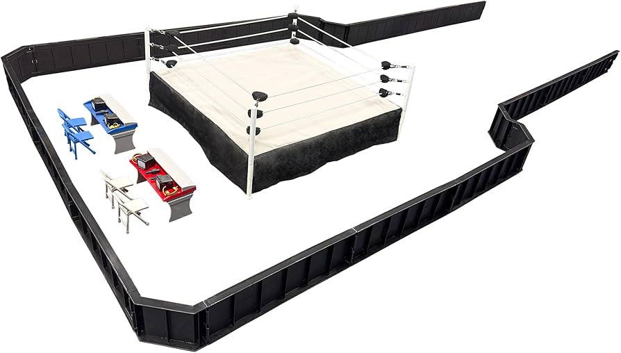 Ultimate Wrestling Ring Deluxe Playset with Barricade, Ring & Commentators Tables for Wrestling Action Figures