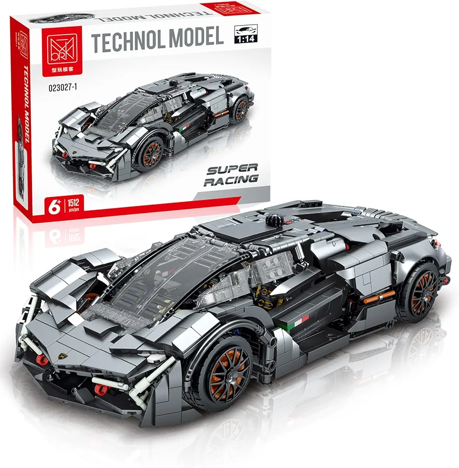 Sports Car MOC 1:14 Scale Building Blocks Set, Collectible Model Building Set, Supercar Building Kit for Boys, Girls, and TeensGift for Sports Car Fans 1512 PCS (Black)