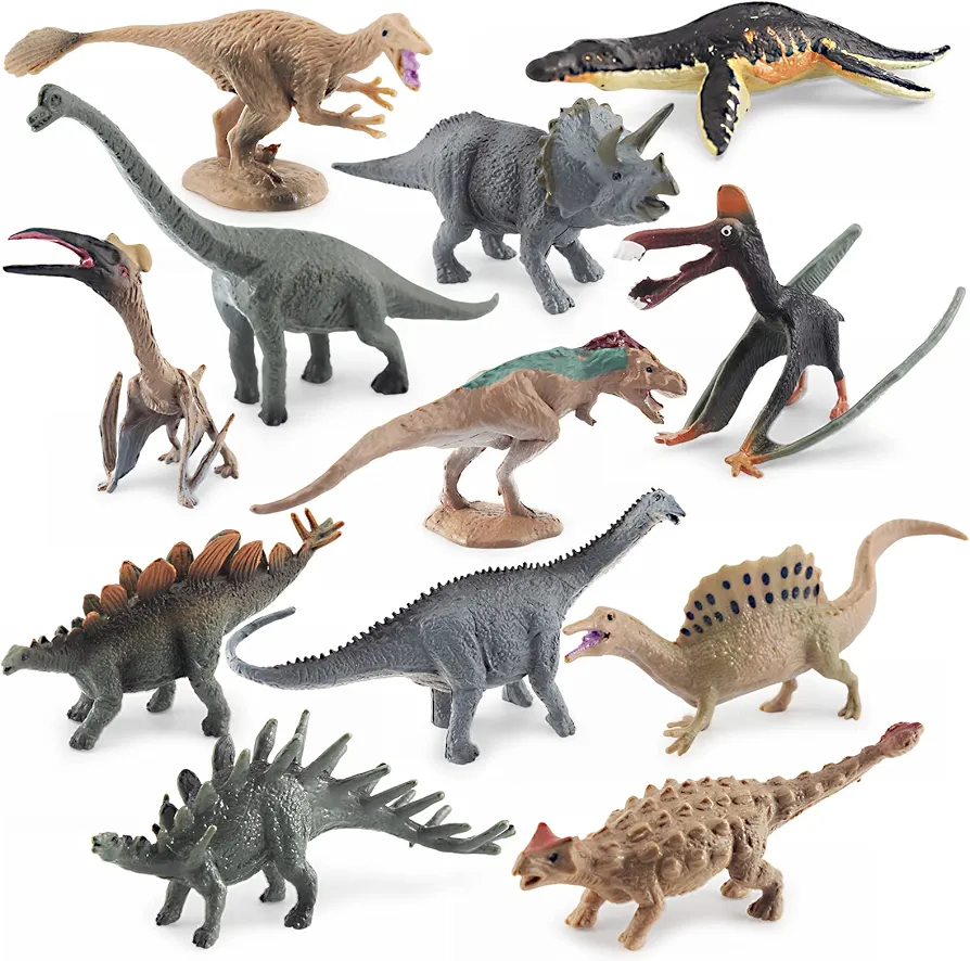 12 Mini Dinosaur Toy Set - 2-Inch Cupcake & Cake Decorations for Kids Birthday Gifts