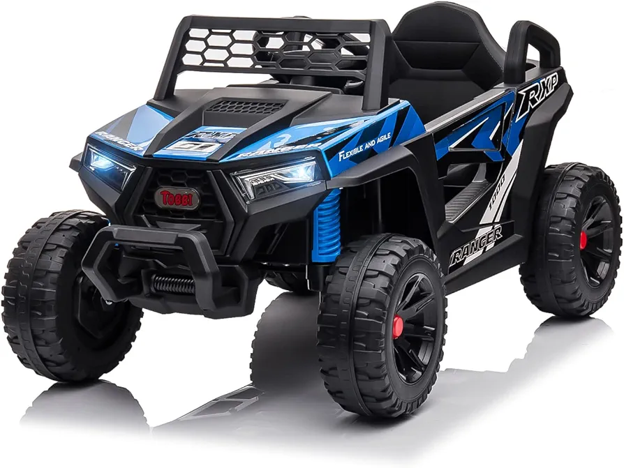 TOBBI 12V Kids Ride on Car, Electric Off-Road UTV Truck with Forward and Reverse Functions, Double Open Doors, Safety Belt, Horn, Music, and Lights for Kids Aged 3-5 Years (Blue)