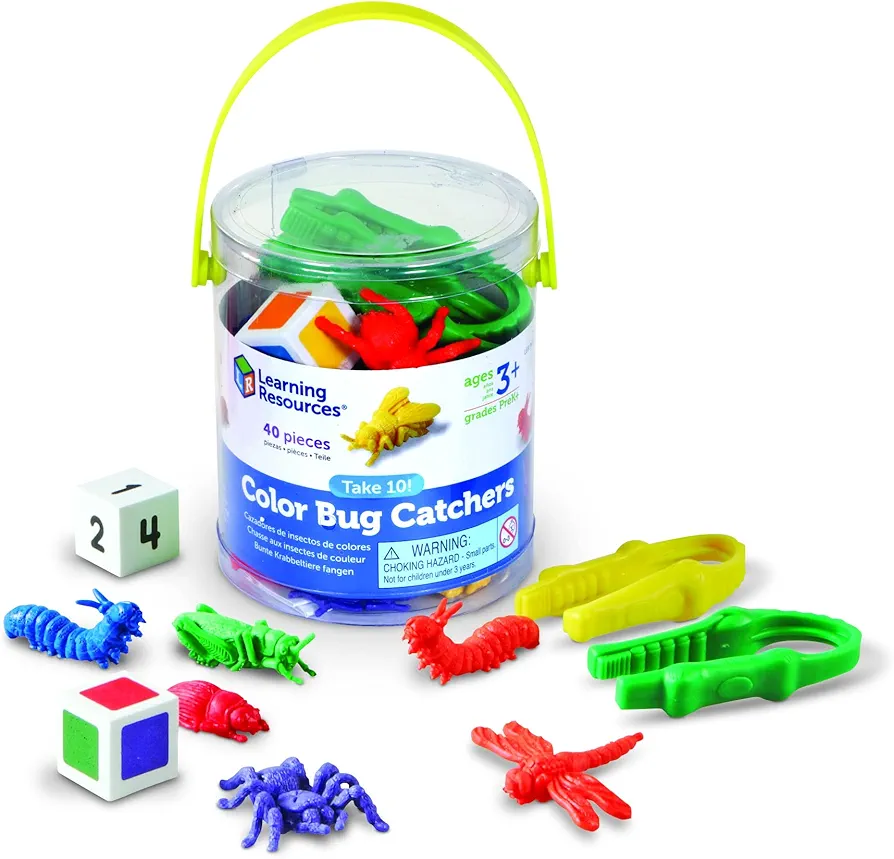 Learning Resources Take 10! Color Bug Catchers, Fine Motor Skills, for 2-4 Players, Ages 3+