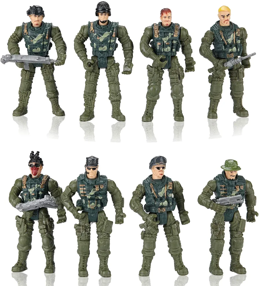 Hautton Soldier Action Figures Toy, 8 Army Men with Weapons Accessories, Removable Body Adjustable Arms Legs Military Playset Gift for Boys Girls Kids Children