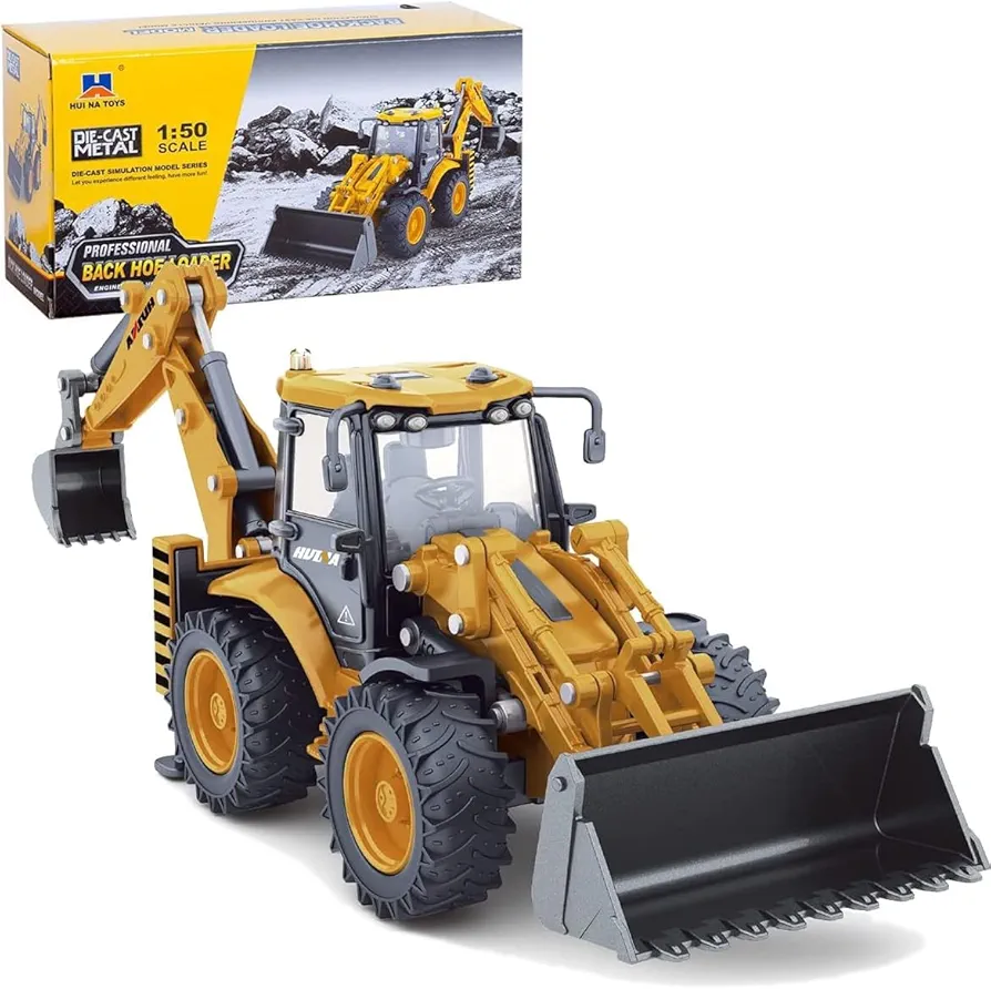 Gemini&Genius Backhoe Loader Toy for Kids- Loader with Changeable Front Loader and Backhoe Loader Construction Vehicle Toy 1/50 Scale 2 in 1 Digger and Loder Alloy Model Toys Vehicle Gifts for Kids