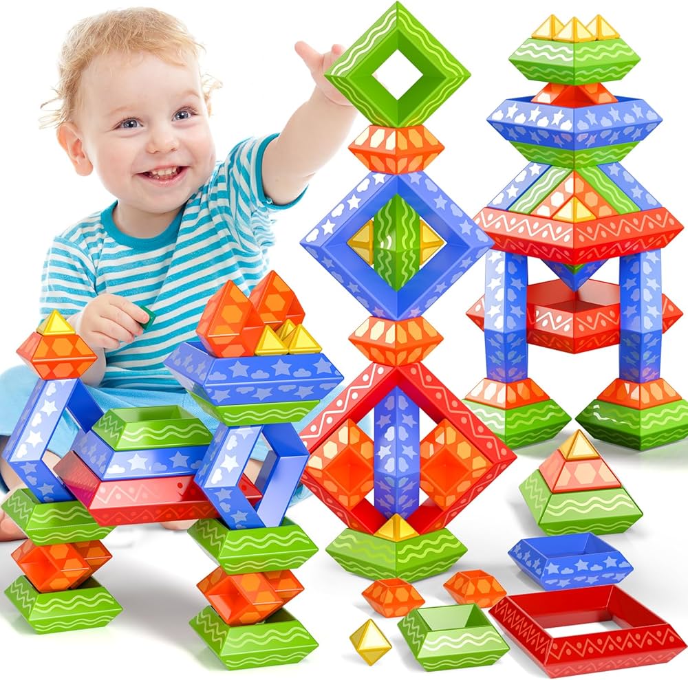 Doloowee Montessori Toys for Toddler1-3 3-5,60 PCS Stacking Building Toys Blocks Preschool Learning Activities Stem for Boys Girls Gifts Christmas Stocking Stuffers