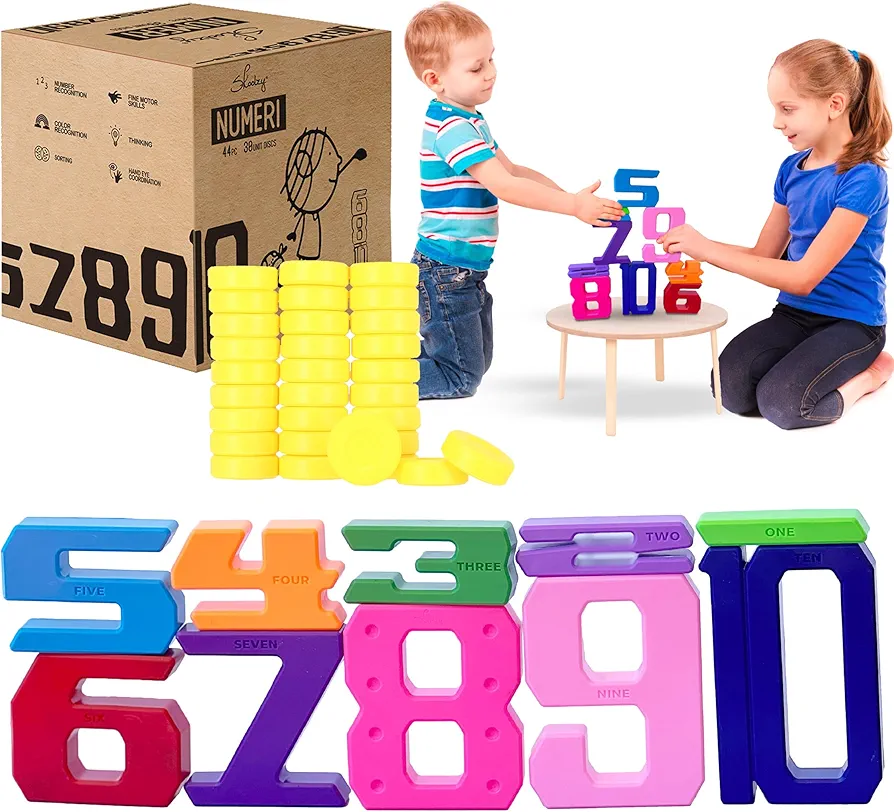 Skoolzy Number Blocks & Counting Coins 44 Piece Set, Toddler Toys Preschool Learning Activities Montessori Toys for Ages 18 Months+