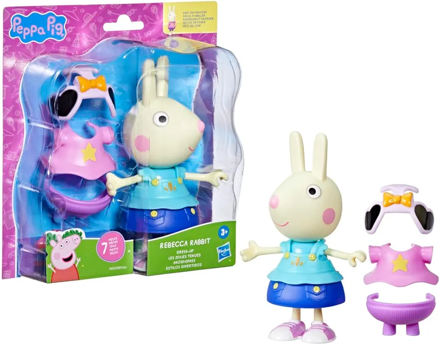 Peppa Pig Rebecca Rabbit Dress-Up Figure with 6 Easy-On Fashion Accessories, 6-Inch Doll, Preschool Toys for Girls and Boys 3 and Up