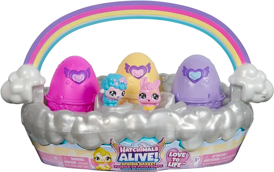 Hatchimals Alive, Spring Basket with 6 Mini Figures, 3 Self-Hatching Eggs, Fun Gift and Easter Toy, Kids Toys for Girls and Boys Ages 3 and up