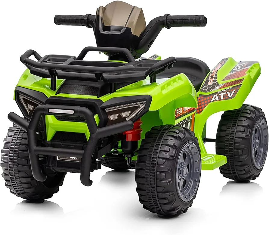 Kids ATV 4 Wheeler, 6V Ride-On Toy for Toddlers 1-3 Boys & Girls with Music, Forward & Reverse - Green