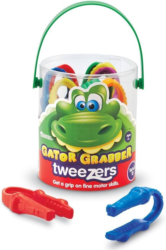 Learning Resources Gator Grabber Tweezers - 12 Pieces, Ages 2+ Fine Motor Tweezers for Kids, Toddler Learning Toys