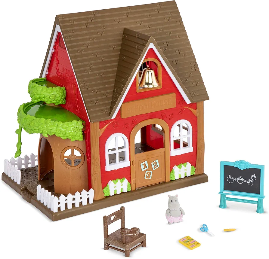 Li’l Woodzeez – Woodland Schoolhouse – Dollhouse Playset – 1 Doll Figure, Miniature Furnitures & Accessories Included - Pretend Play for Kids Age 3+