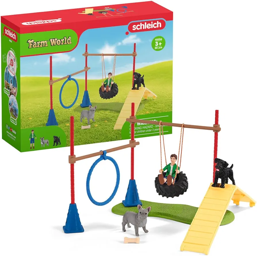 Schleich Farm World, Farm Toys for Girls and Boys Ages 3-8, 14-Piece Playset, Puppy Agility Training at The Dog Park