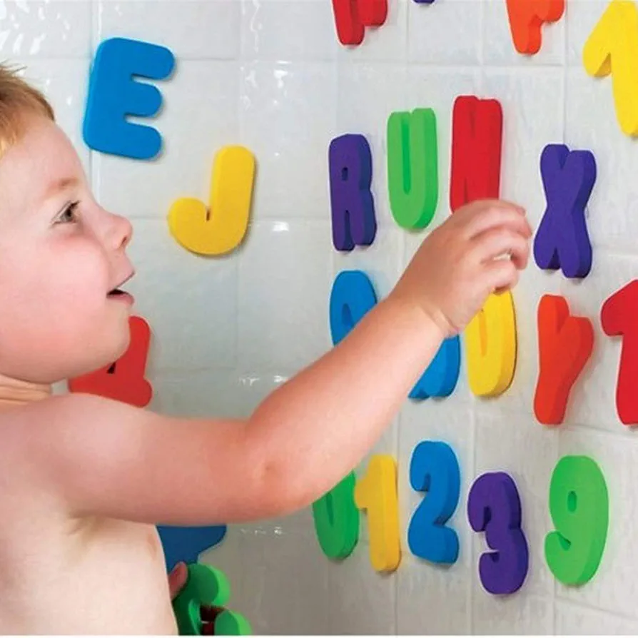 Baby Bath Toys Foam Fun Alphabet Letters and Numbers-Floating Toy 36 PCS ABC for Bathtub Educational Kids Boys Girls. Baby Bath Time Toys-Makes Clean Up Easy as They Drip Dry in The Tub