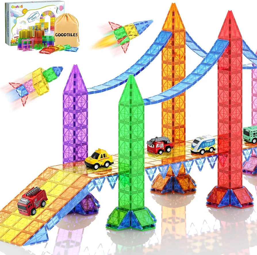 Magnetic Tiles Kids Toys for 3+ Year Old Boy and Girl Birthday Gifts, Magnet Building Blocks STEM Preschool Sensory Learning Montessori Autism Toys for Toddlers Kids Ages 3-5, 5-7, 4-8