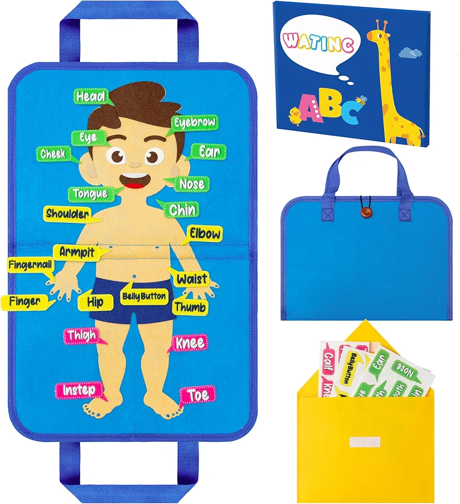 WATINC 32Pcs Body Parts Learning Portable Felt Story Board Set, Preschool Human Organ Educational Teaching Storytelling Travel Board, Flannel Early Interactive Play Kit Christmas Gift for Toddlers Kid