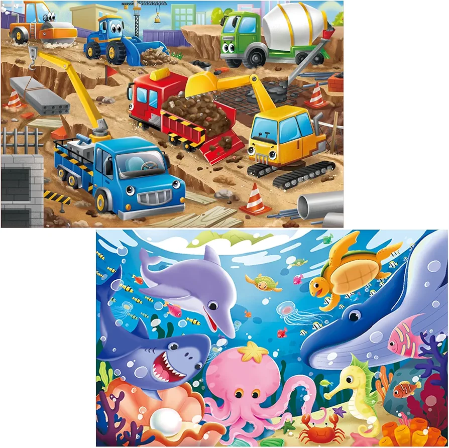 Jumbo Floor Puzzle for Kids Construction Site Underwater Jigsaw Large Puzzles 48 Piece Ages 3-6 for Toddler Children Learning Preschool Educational Intellectual Development Toys 4-8 Years Old Gift