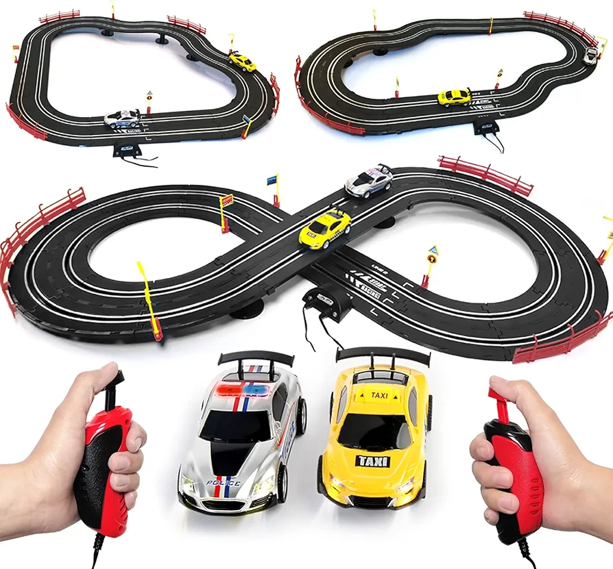 Slot Car Race Track 1:43 Scale Electric High-Speed Dual Race Track Sets with 2 Slot Cars and 2 Hand Controllers,Race Track for 6 7 8 9 10 11 12 Boys Girls