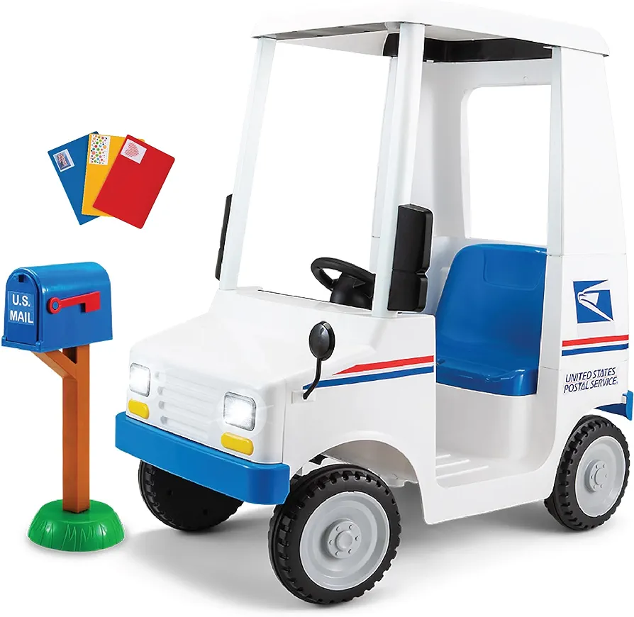 Kid Trax 6V USPS Mail Truck Ride-On Toy for Kids, Ages 3-5, Max Weight 60 lb, Includes Mailbox, Play Envelopes, Working Headlights/Horn, FM Radio/MP3 Input, Mail Truck, Kids Mail Truck, Kids Carrier