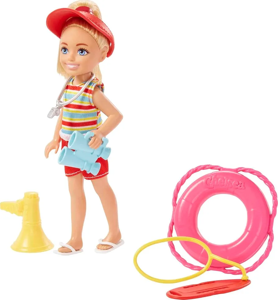 Barbie Doll & Playset, Chelsea Can Be Blonde Lifeguard Small Doll Set with Outfit & 6 Career Accessories