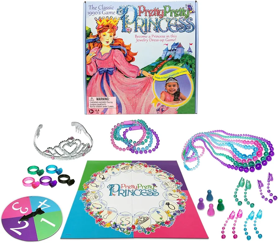 Pretty, Pretty, Princess with 1990's Artwork by Winning Moves Games USA, a Delightful Jewelry Dress-Up Game for 2-4 Players, Ages 5 and Up (1222)