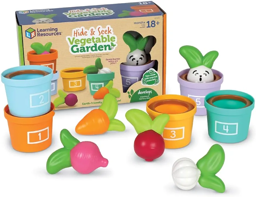 Learning Resources Hide and Seek Vegetable Garden - Eco Friendly Toddler Learning Toys, Preschool Toys for Kids Ages 18+ Months, Montessori Food Toys, Garden Toys, Green Toys