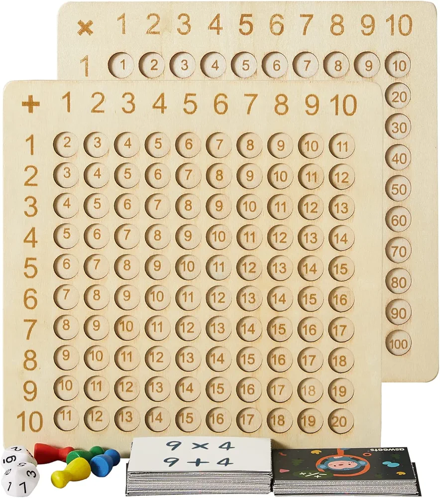 Asweets 2 in 1 Wooden Montessori Multiplication Addition Board Game Montessori Toy Educational Math Table Board Game Double-Sided Boards for Toddlers and Preschool Gifts for Kids