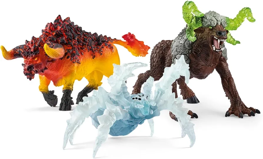 Schleich Eldrador Creatures 3-Piece Monster Toys Gift Set Including Rock Beast, Ice Spider & Fire Bull Action Figures