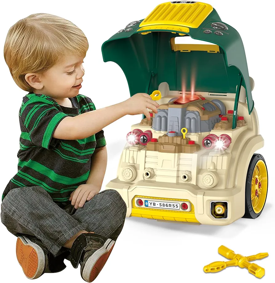 Mostop Large Truck Engine Toy, Mechanic Repair Set for Kids Workshop, Big Truck Builder Kit with Removable Parts, Take Apart Motor Vehicle with Electric Drill,Pretend Play Car Service Station Gifts