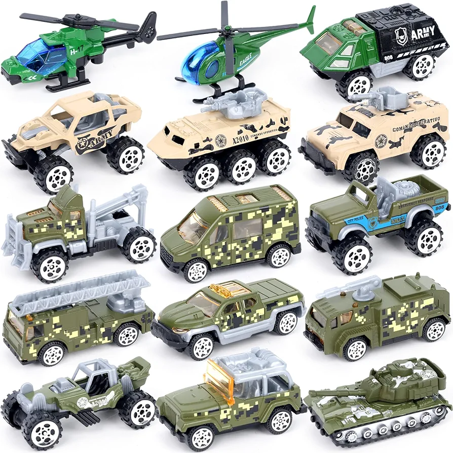 MCPINKY 15PCS Die-cast Military Vehicles,Army Toy Vehicle Models Alloy Metal Army Vehicles，Cars Tank Helicopter Panzer Toys for Kids Boys Girls Birthday Gifts Party Favors