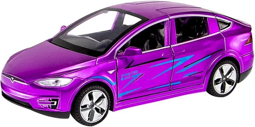 1/32 Scale Diecast Car Model, Pull Back Vehicles Toy Car with Sound and Light, Zinc Alloy Toy Car for Collectors & Boys or Girls 3+ Years Old (Model X -Purple)