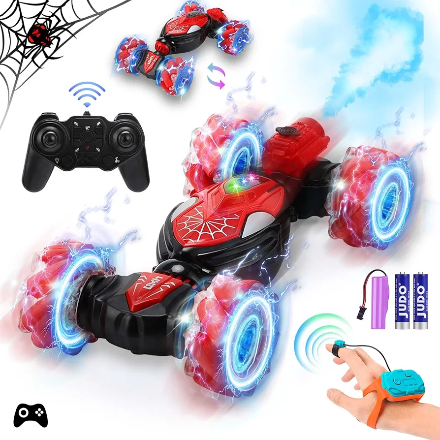 Spider Gesture Remote Control Car for Boys Man,4WD RC Cars Spider Toys for Boys Girls 2.4GHz Stunt Car 360°Rotation Hobby Racing Car with Lights Music Spray,Birthday Gifts for Kids Age 6-8 9-12 Yrs