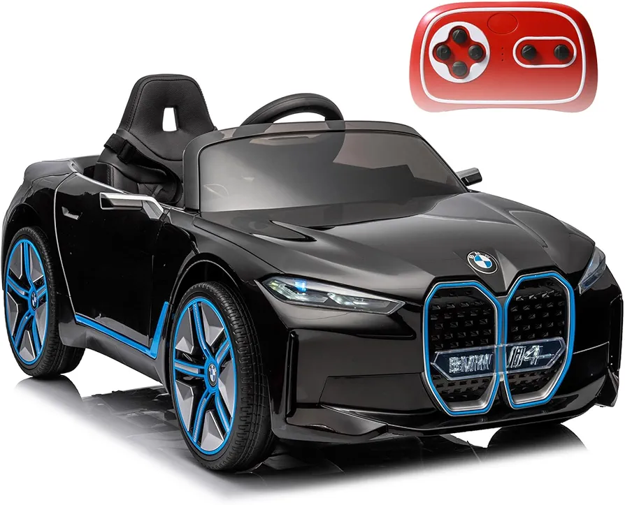 12V Ride on Car with Remote Control, Licensed BMW I4 Electric Car for Kids Battery Powered Electric Vehicle Toy Car, 2 Speeds, Bluetooth, MP3, Horn, LED Lights(Black)