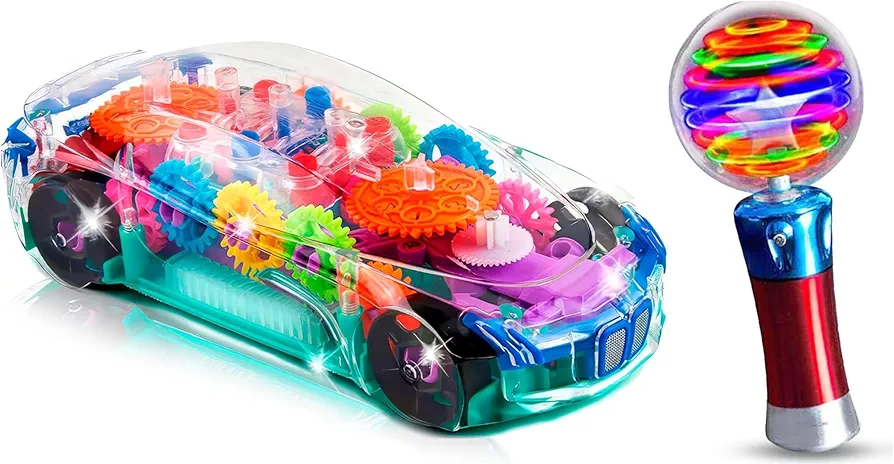 Sensory Light Up Car + Spinning Magic Wand with Flashing LED