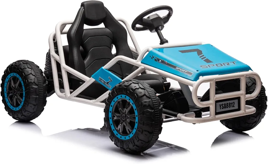 24V Ultimate Go-Kart, Ride On Toy for Big Kids Ages 6+, 2x200W Powerful Motor, 6MPH Outdoor/Off road/Dirt Road Electric Car, Wide Seat, Metal Frame, Strong Shock Absorbers, High/Low Speed, Gift