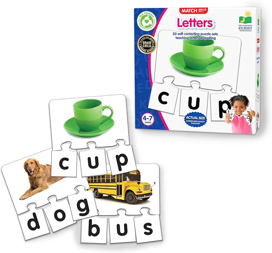 The Learning Journey: Match It! - Letters - 20 Piece Self-Correcting Spelling Puzzles for Three Letter Words with Matching Images - Learning to Read Games for Ages 4 and Up - Award Winning Toys