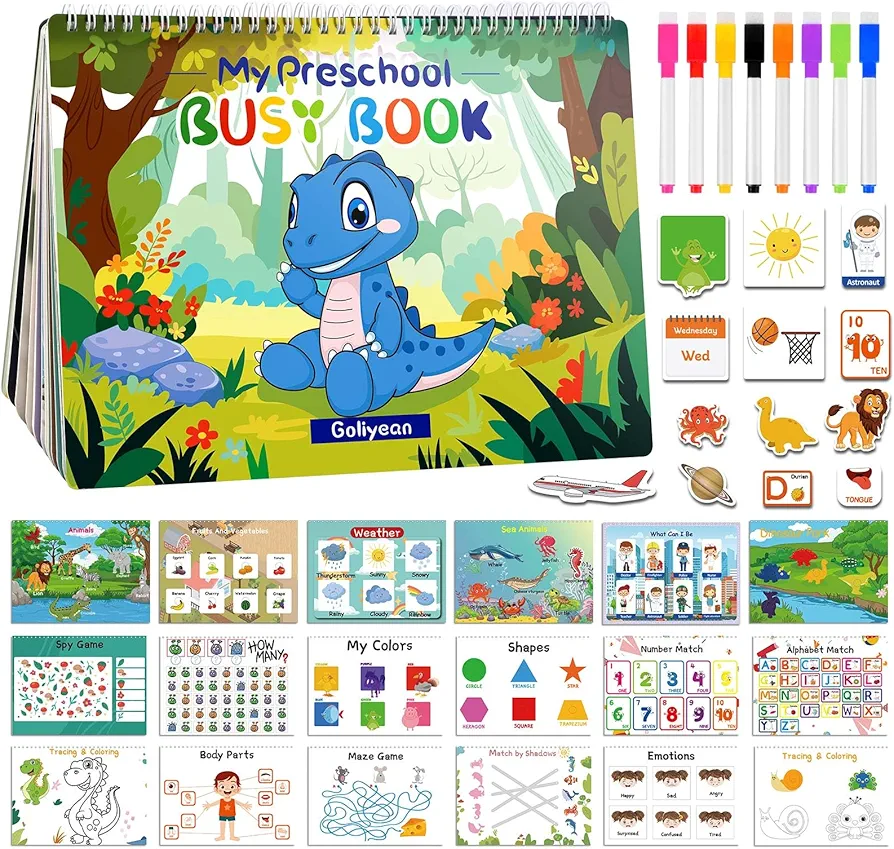 Busy Book for Toddlers 3-5 - Montessori Toys for 3 Year Old Boy Birthday Gift, Preschool Learning Activities Book for Three Year Old Boy, My Sensory Book Educational Toys for Kids Ages 3+