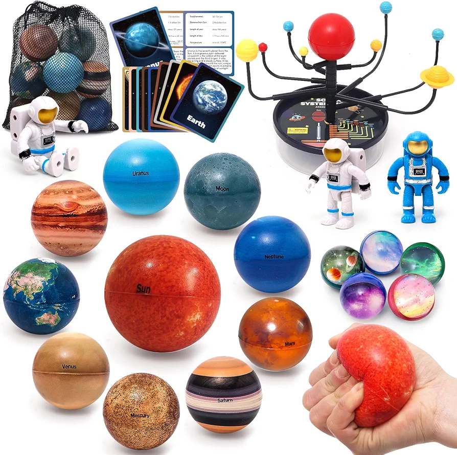 Planets for Kids Solar System Toys Space Planet Balls Sun Stress Ball Astronauts Planet Flash Card Educational Montessori Toys Space Sensory Toys STEM Kits Christmas Birthday Gift for Kids Ages 3-8