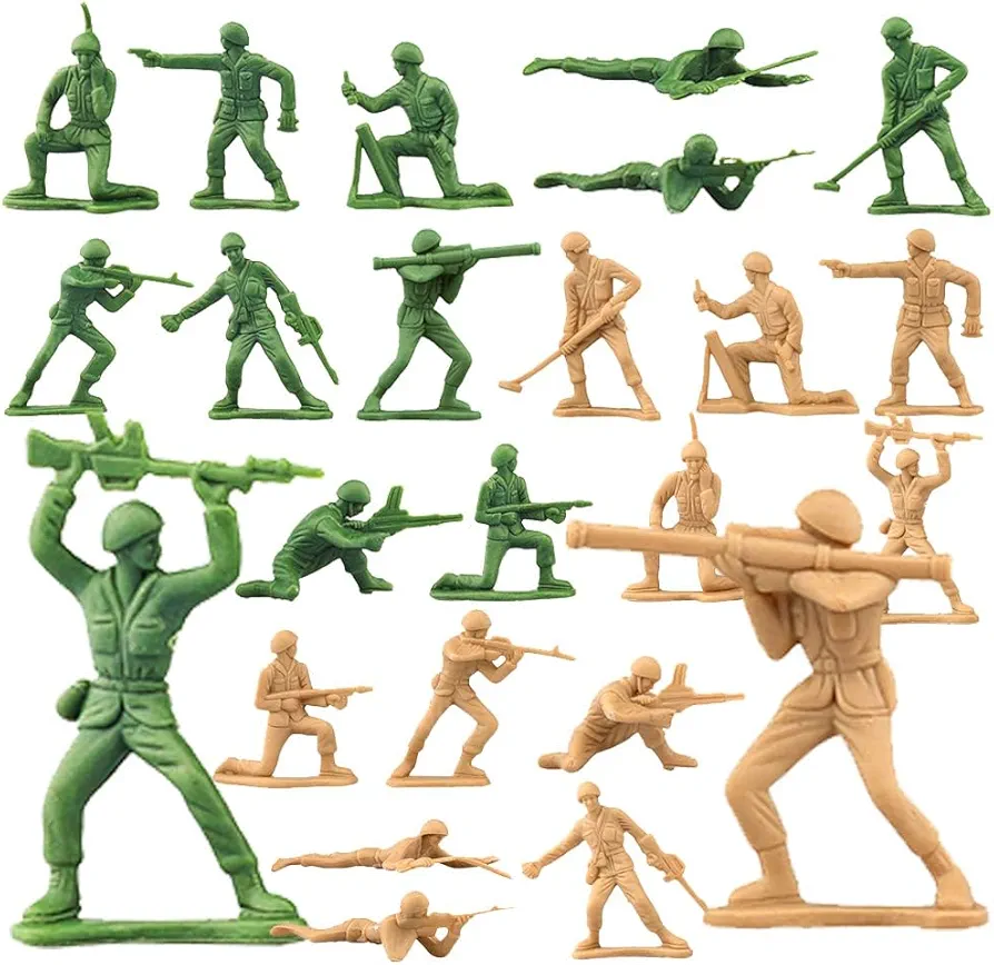 ViiKONDO Army Men Toy Action Figure Green vs Tan Soldier 100pcs Soft Plastic Classic Military Guy 12 Unique Poses Modern Battlefield Fun Wargame Gift for Kids