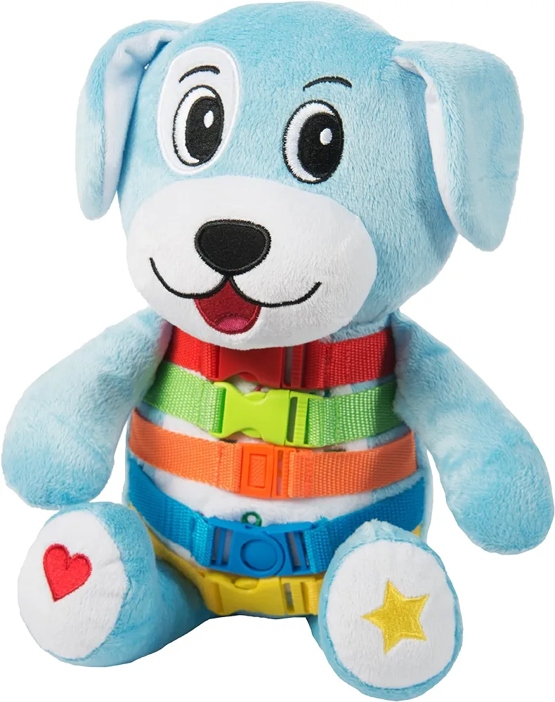 Buckle Toys - Barkley Dog - Plush Animal Learning Toy - Develop Fine Motor Skills - Counting and Color Recognition Stuffed Animal - Perfect Travel Toddlers Essentials