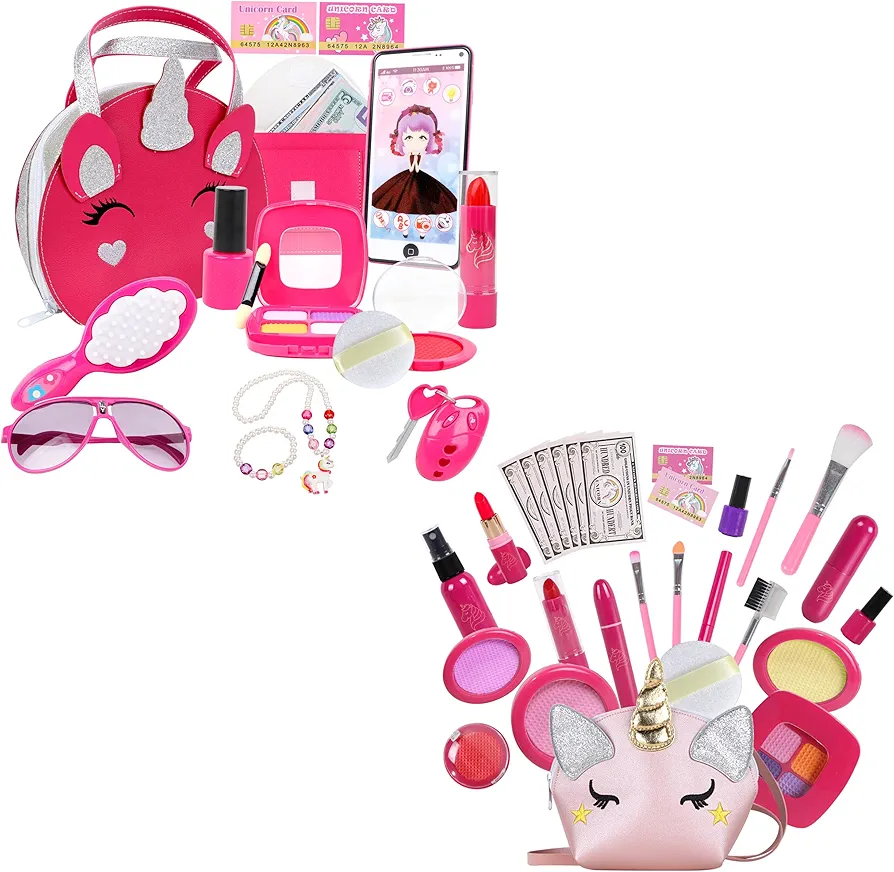 RONGGE Unicorns Gifts Toodler Purse and Pretend Play Makeup Toys Beauty Set Fake Cosmetic for Little Girls Age 3 4 5 6-8 Kids Your Princess Niece Granddaughter Birthday Halloween Christmas