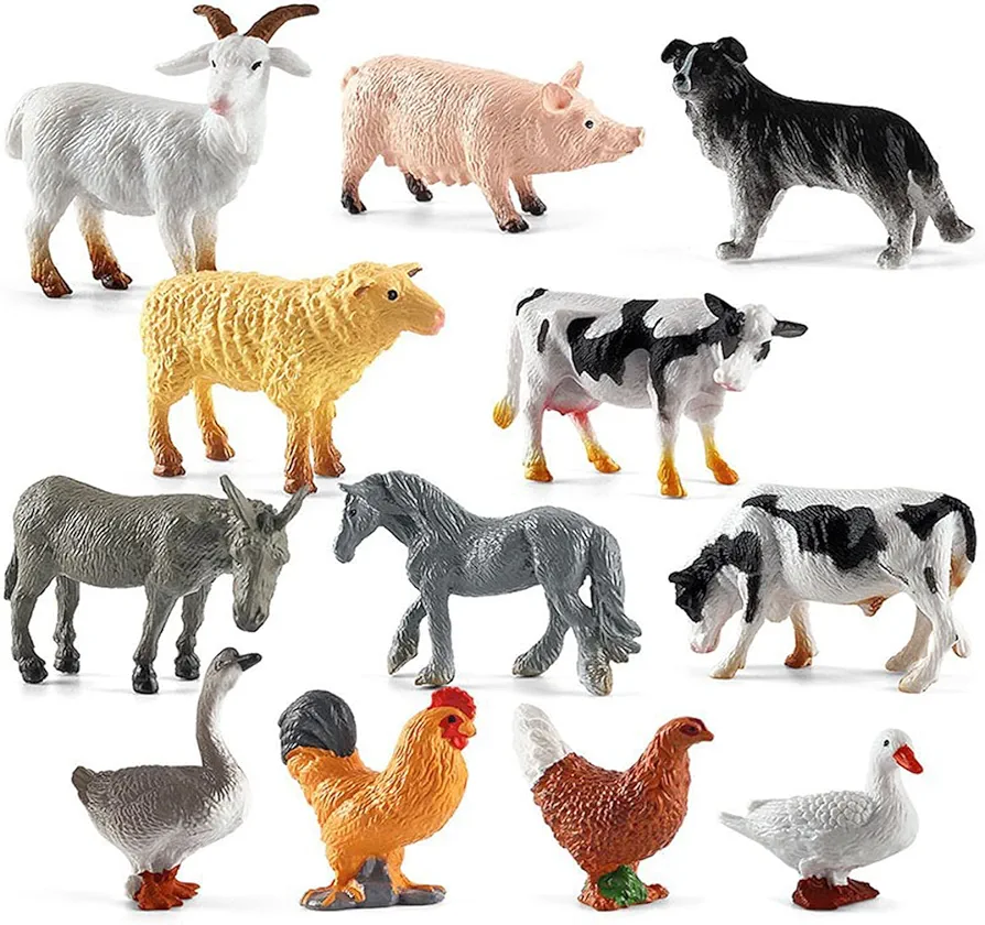 12 PCS Animals Figures,Mini Farm Animal Figurines,Plastic Farm Animal Figures Set,Animals Learning Educational Toys Cake Toppers Birthday Gift for Kids