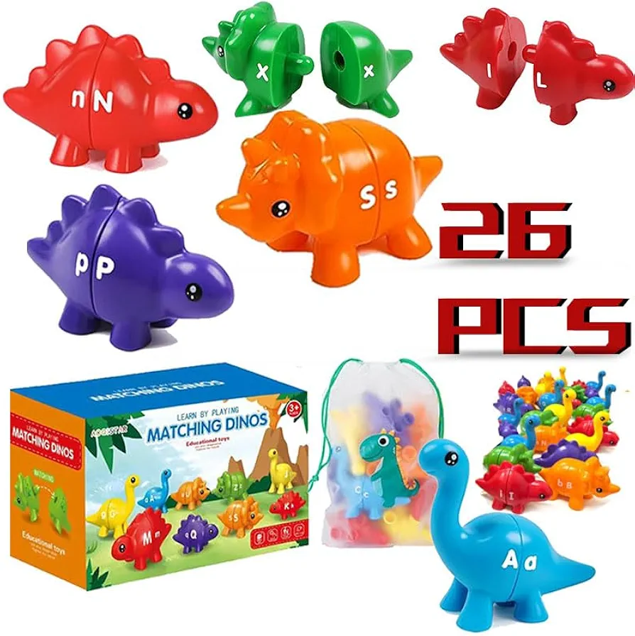 Alphabet Learning Dinosaur Toys Uppercase Paired Lowercase Matching Letters Color Sorting Fine Motor Toy 26 PCS ABC Learning for Toddlers Preschool Classroom Must Haves Montessori Toys Age 2-6