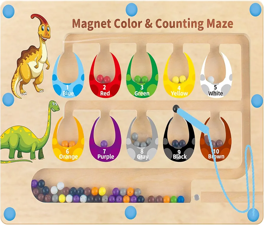 Dinosaur Toys for 3-5 Year Old Boys Girls,Montessori Toys Wooden Magnetic Color and Number Maze,Toddler Travel Toys for Age 3-5