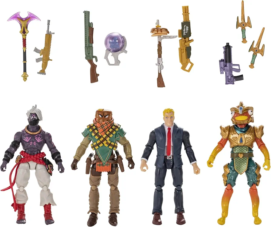 Fortnite Solo Figures Squad Mode, Four 4-inch Highly Detailed Figures with Weapons and Harvesting Tools - Amazon Exclusive