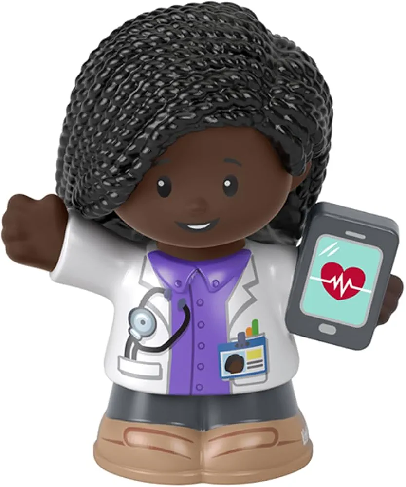 Fisher-Price Replacement Part Little People Hospital Playset HBW65 - Replacement African-American Female Doctor Dressed in White Coat and Carrying Patient Chart, White, Black