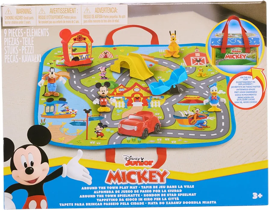 Disney Junior Mickey Mouse Around the Town Playmat, 9-piece Figures and Vehicle Playset, Officially Licensed Kids Toys for Ages 3 Up, Amazon Exclusive