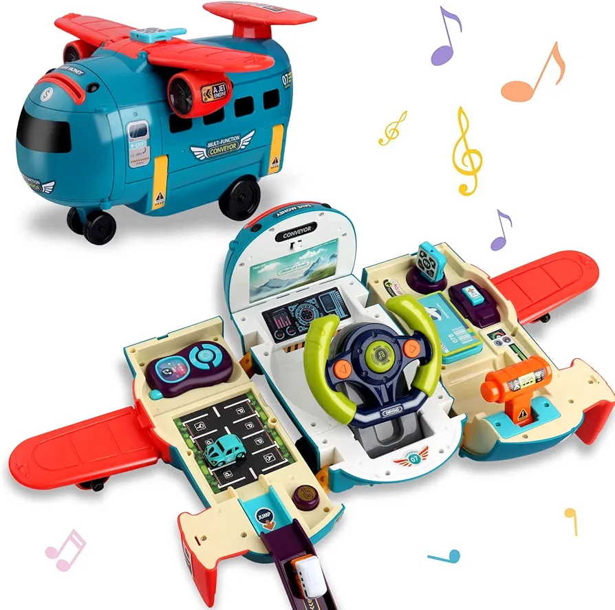 Dwi Dowellin Airplane Car Toy,Steering Wheel Toys for 3 4 5 6 Year Old Boys&Girls with Sound and Light,Toddler Educational Plane Driving Toy Gift for Kids Aged 3+, Blue