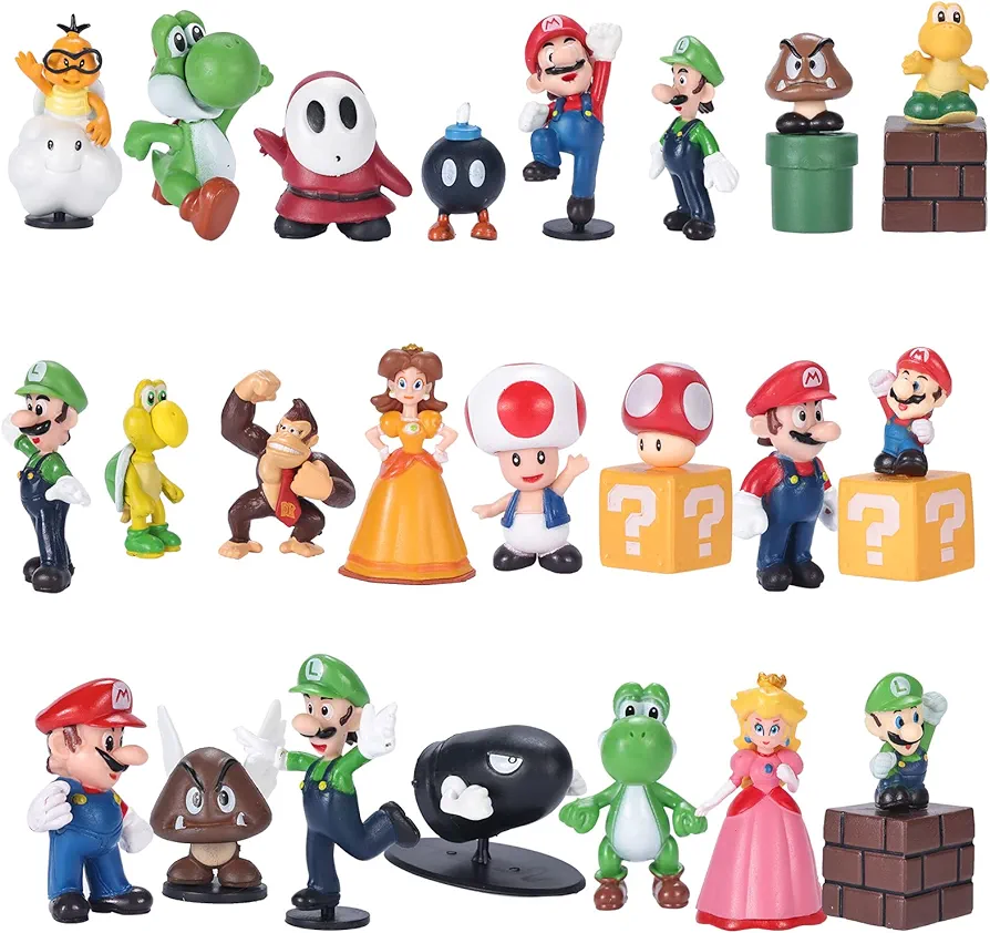 Mario Toys Bros Super Mary Princess, Turtle, Mushroom, Orangutan, Playsets （Pack of 28 2"）